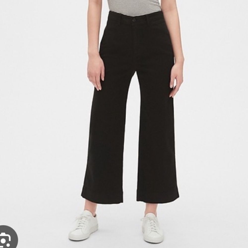 Gap High Rise Wide Leg Chino Crop Black Womens 10 Tall NEW - Picture 1 of 13